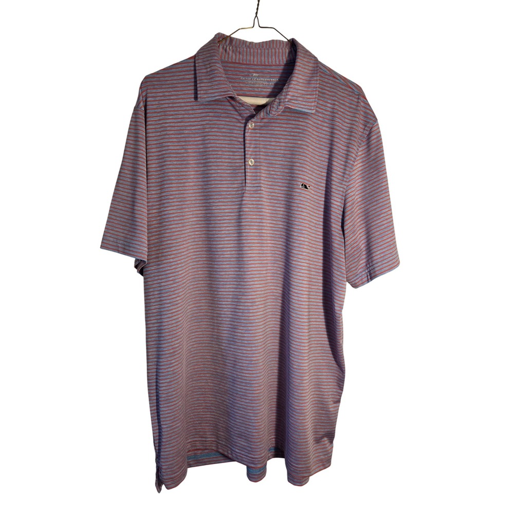 Vineyard Vines Sankaty Polo Mens L Blue Red Excellent Striped On-The-Go Golf